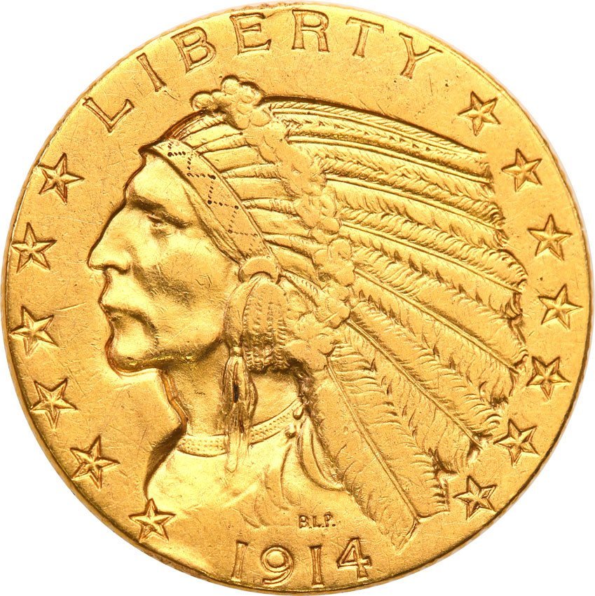 USA 5 dolarów 1914 D Denver - Indianin st.2-
